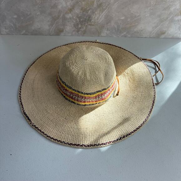 Scala Sun Hat Eloisa 100% Toyo Straw Wide Brim Multicolor Leather Chin Strap - Picture 14 of 14